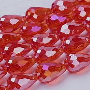 Electroplate Glass Beads Strands, AB Color Plated, Faceted Teardrop, Red, 15x10mm, Hole: 1mm, 50pcs/strand, 27.1 inch(EGLA-D015-15x10mm-16)