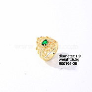 Brass Rhinestones Finger Rings for Women, Fashionable Shiny Versatile Ring, Green, US Size 9(18.9mm)(KK6620-3)