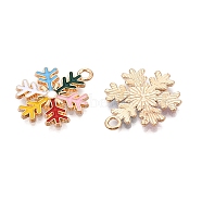 Christmas Theme Alloy Enamel Pendants, Cadmium Free & Lead Free, Light Gold, Snowflake, 23.5x19x1.5mm, Hole: 2mm(ENAM-T020-10C)