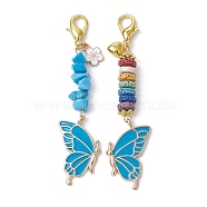 Butterfly Alloy Enamel Pendants Decoraiton, Synthetic Turquoise Chip & Natural Lava Rock Beads and Lobster Claw Clasps Charm, Deep Sky Blue, 81~83mm, 2pcs/set(HJEW-JM01637-04)