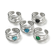 304 Stainless Steel Open Cuff Rings, Synthetic Malachite & Turquoise Round Finger Rings for Women Men, Stainless Steel Color, Adjustable(RJEW-C079-14P)