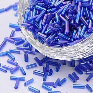 Transparent Colours Rainbow Glass Bugle Beads, AB Color, Blue, 6x1.8mm, Hole: 0.6mm(TSDB6MM168)