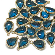 Glass Pendants, with Golden Tone Brass Findings, teardrop, Dodger Blue, 18.5x12.5x7mm, Hole: 1.5mm(X-GLAA-Q068-19A-04)