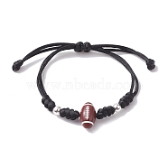 Adjustable Nylon Thread Braided Bead Bracelets, with Acrylic & Alloy Beads, Rugby, Inner Diameter: 3-5/8 inch(9.3cm)(BJEW-JB10079-03)