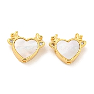 Brass Micro Pave Clear Cubic Zirconia Beads, with Shell, Heart, Real 18K Gold Plated, 10x13x4mm, Hole: 1.5mm(KK-P275-21G)