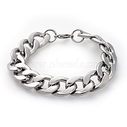 Men's 304 Stainless Steel Curb Chain Bracelets, Stainless Steel Color, 9-1/4 inch(23.5cm), 15mm(X-BJEW-G618-01P)