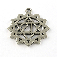 Tibetan Style Flower Alloy Chakra Pendants, Cadmium Free & Lead Free, Antique Silver, 34x30x2mm, Hole: 2mm, about 192pcs/965g(TIBEP-R345-39AS-RS)