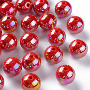 Opaque Acrylic Beads, AB Color Plated, Round, FireBrick, 16x15mm, Hole: 2.8mm(X-MACR-S370-D16mm-A14)