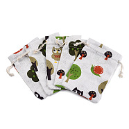 Polycotton(Polyester Cotton) Packing Pouches Drawstring Bags, with Printed Tree and Owl, Old Lace, 14x10cm(ABAG-T006-A05)