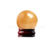 Natural Topaz Jade Ball Display Decorations, Reiki Energy Stone Ornaments, with Wood Holder, 30mm(G-PW0007-007D)