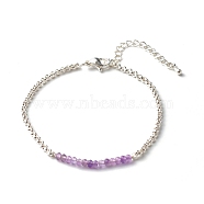 Natural Amethyst Beaded Bracelets, with 304 Stainless Steel Rolo Chain, 7.48 inch(190mm)(BJEW-JB06384-02)