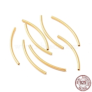 925 Sterling Silver Tube Beads, Curved Tube, Real 18K Gold Plated, 30x1.5mm, Hole: 1mm, about 38pcs/10g(STER-D035-12G-02)