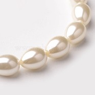 Eco-Friendly Glass Pearl Teardrop Beads Strands, Wheat, 13x9mm, Hole: 1mm, about 31pcs/Strand, 16.1 inch(HY-O001-C-01A)