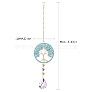 Tree of Life Hanging Crystal Prisms Suncatcher with Natural Crystal Chips, Chain Pendant Hanging Decor , Sky Blue, 460mm(PW-WG18722-03)