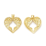 Rack Plating Brass Micro Pave Cubic Zirconia Pendants, Cadmium Free & Lead Free, Long-Lasting Plated, Real 18K Gold Plated, Heart Wing Charm, Clear, 22x22x4mm, Hole: 3.5x4mm(KK-C011-61G)