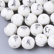 Christmas Opaque Glass Beads, Round with Electroplate Christmas Tree Pattern, Platinum Plated, 10mm, Hole: 1.2mm(EGLA-R113-02B)