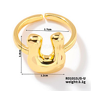 Fashionable Letter Brass Open Cuff for Women, Golden, European and American Style, Letter U, Inner Diameter: 17mm(UR6840-21)