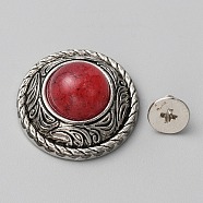 Zinc Alloy Buttons, with Synthetic Turquoise and Iron Screws, for Purse, Bags, Leather Crafts Decoration, Flat Round, Red, 20x9.5mm, Hole: 2.5mm(BUTT-WH0028-36B-03)