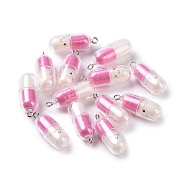 Translucent Plastic Pendants, Pill Capsule Charm, with Platinum Tone Iron Loops, Deep Pink, 29x10.5mm, Hole: 2mm(X-KY-L006-29G)