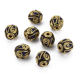 Polymer Clay Handmade Indonesia Beads, with Brass Findings, Barrel, Golden, Coconut Brown, 11x10.5mm, Hole: 2mm(IPDL-S054-013)