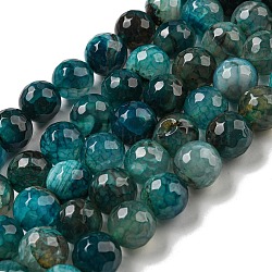 Faceted Natural Dragon Veins Agate Beads Strands, Round, Dyed & Heated, Teal, 12mm, Hole: 1.6mm, about 31pcs/strand, 14.76''(37.5cm)(G-F447-12mm-P07)