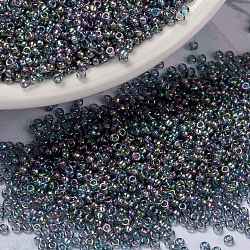 MIYUKI Round Rocailles Beads, Japanese Seed Beads, 15/0, (RR2444) Transparent Blue Gray Rainbow Gold Luster, 1.5mm, Hole: 0.7mm, about 5555pcs/10g(X-SEED-G009-RR2444)