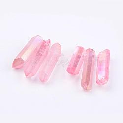 Electroplated Natural Quartz Crystal Graduated Beads Strands, Nuggets, Top Drilled, Pink, 21~43x5~13mm, Hole: 1mm, 3pcs/set(G-P315-A08)