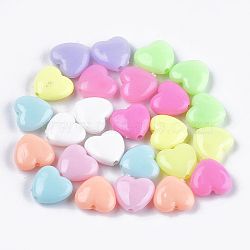 Opaque Acrylic Beads, Heart, Mixed Color, 11x12x4.5mm, Hole: 1.8mm, about 1385pcs/500g(MACR-S296-61)