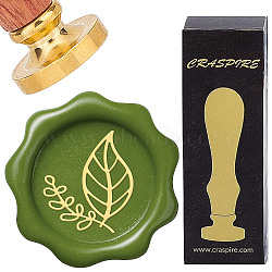 Brass Wax Seal Stamps with Rosewood Handle, for DIY Scrapbooking, Leaf, 25mm(AJEW-WH0412-0188)