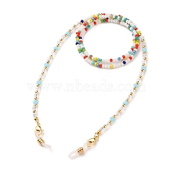 Eyeglasses Chains, Neck Strap for Eyeglasses, with Glass Beads, Brass Beads, 304 Stainless Steel Lobster Claw Clasp and Rubber Loop Ends, Golden, Colorful, 31.69 inch(80.5cm)(AJEW-EH00245-02)