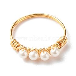 Round Shell Pearl Beads Finger Rings, with Eco-Friendly Copper Wire, Golden, US Size 8 1/4(18.3mm)(X1-RJEW-TA00001)