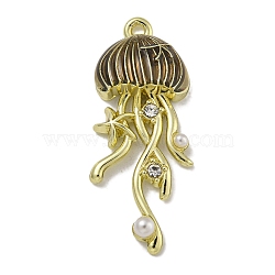 Rack Plating Alloy Enamel Pendants, with ABS Plastic Beads and Rhinestone, Cadmium Free & Nickel Free & Lead Free, Jellyfish, Black, 35x14.5x5.5mm, Hole: 1.6mm(PALLOY-F312-46G-02)