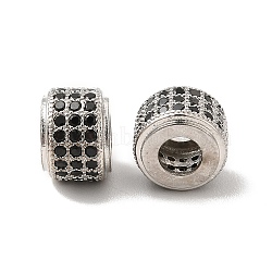 Rack Plating Brass Cubic Zirconia Beads, Cadmium Free & Lead Free, Long-Lasting Plated, Column, Platinum, Black, 9x6.5mm, Hole: 3.5mm(KK-G457-09P-01)