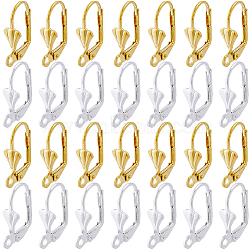 100Pcs 2 Colors Brass Hoop Earring Findings, with Horizontal Loops, Golden & Silver, 17x5.5x10.5mm, Hole: 1.5mm, Pin: 1mm, 50Pcs/color(KK-SC0003-70)