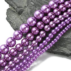Dyed Glass Pearl Round Beads Strands, Dark Orchid, 4mm/6mm/8mm/10mm/12mm, Hole: 1mm, about 70~216pcs/strand(HY-X0001-02)