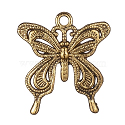 Antique Golden Plated Alloy Butterfly Pendants, Antique Golden, 26x24x3mm, Hole: 2mm(PALLOY-J169-34AG)