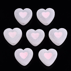 Flocky Acrylic Beads, Bead in Bead, Heart, Pink, 16x18x11mm, Hole: 2mm(X-MACR-S275-28H)