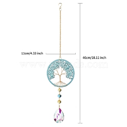 Tree of Life Hanging Crystal Prisms Suncatcher with Natural Crystal Chips, Chain Pendant Hanging Decor , Sky Blue, 460mm(PW-WG18722-03)
