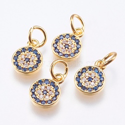 Brass Micro Pave Cubic Zirconia Charms, Cadmium Free & Lead Free, Flat Round, Real 18K Gold Plated, 9.5x7x1.5mm, Hole: 3mm(RB-I077-26G-RS)
