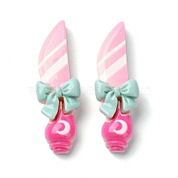 Toy Theme Opaque Resin Decoden Cabochons, Knife Shape with Bowknot, Pearl Pink, 41x13x7.5mm(RESI-S392-01B)