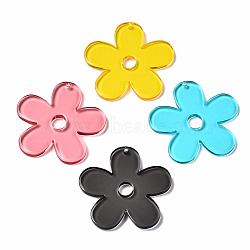 Transparent Acrylic Pendants, Flower, Mixed Color, 36.5x37.5x3mm, Hole: 1.4mm(X-TACR-Q274-004)