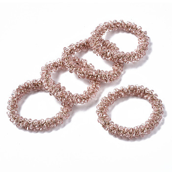 Faceted Transparent Glass Beads Stretch Bracelets, Torsade Bracelets, Bicone, Misty Rose, Inner Diameter: 1-5/8 inch(4cm)