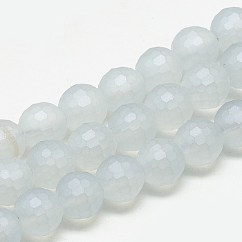 Electroplate Glass Beads Strands, Frosted Style, Faceted(96 Facets) Round, Clear, 10x9mm, Hole: 1.5mm, about 70pcs/strand, 25.2 inch