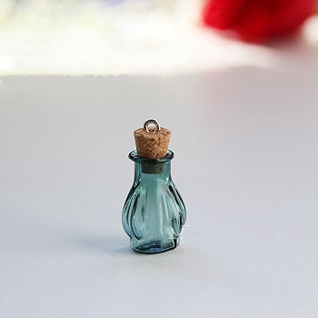 Glass Empty Wishing Bottle Pendants, with Cork Stoppers and Loops, Turquoise, 18x22mm