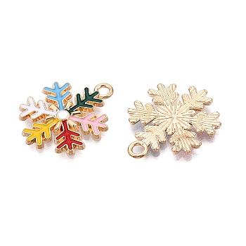 Christmas Theme Alloy Enamel Pendants, Cadmium Free & Lead Free, Light Gold, Snowflake, 23.5x19x1.5mm, Hole: 2mm