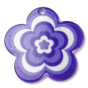Acrylic Pendants with Glitter Powder, Flower, Medium Purple, 30.5x31.5x1.8mm, Hole: 1.8mm