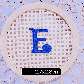 (Clearance Sale)Computerized Embroidery Cloth Self Adhesive Patches, Stick on Patch, Costume Accessories, Letter, Blue, E:27x23mm