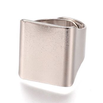 Brass Finger Rings, Wide Band Rings, Square, Platinum, 17x19.5mm