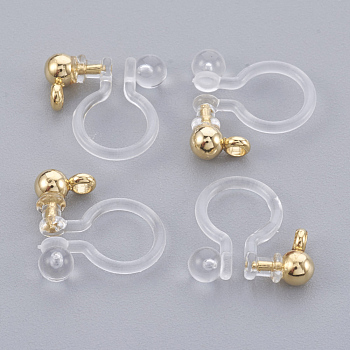 Brass Clip-on Earring Component, with Plastic, Nickel Free, Real 18K Gold Plated, 10.5x10x2.5mm, Hole: 1.4mm