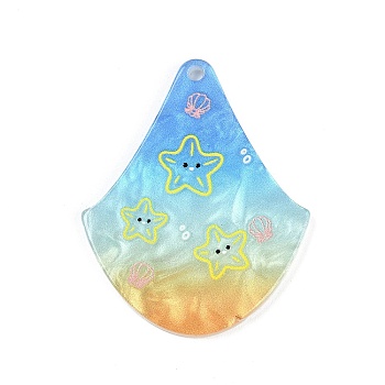 Marine Organism Series Fan Shape Acrylic Pendants, Starfish, 37.5x30x2mm, Hole: 1.8mm